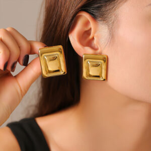 Stainless Steel Rectangle Color-Block Earrings