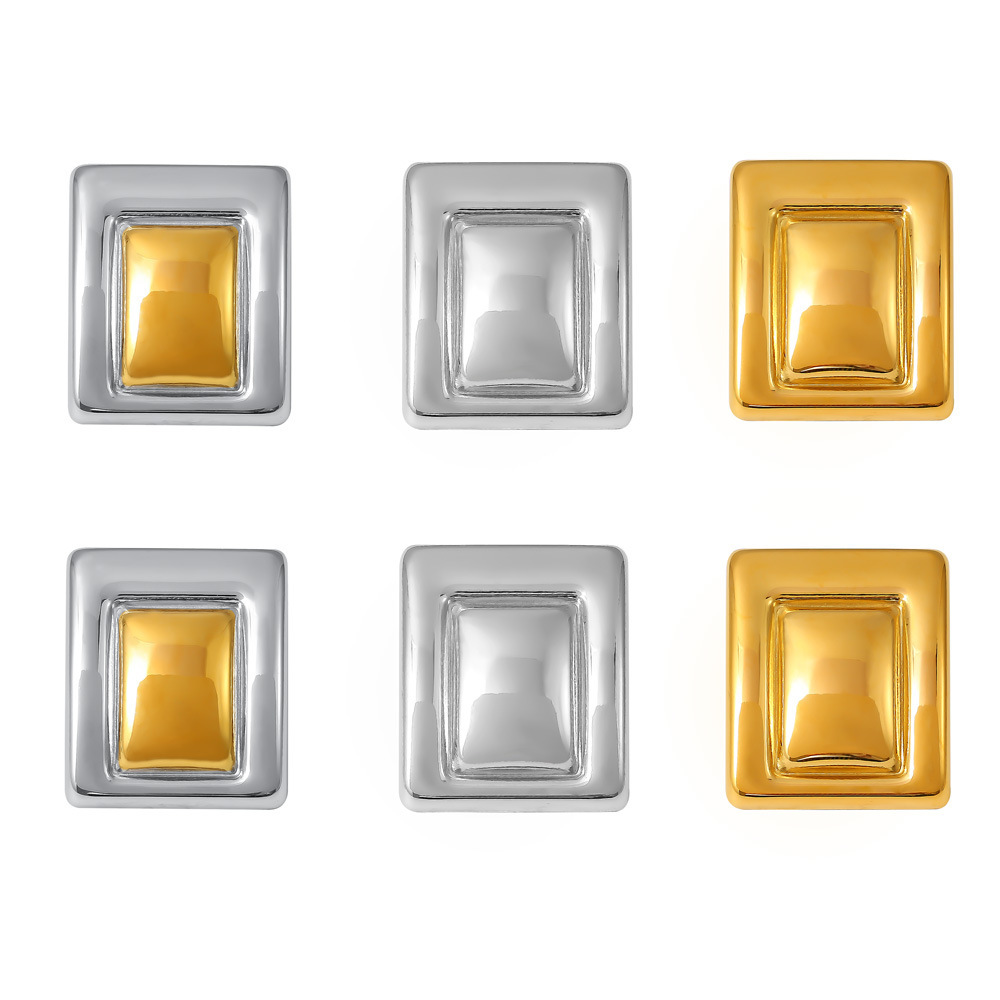 Stainless Steel Rectangle Color-Block Earrings - Image 4
