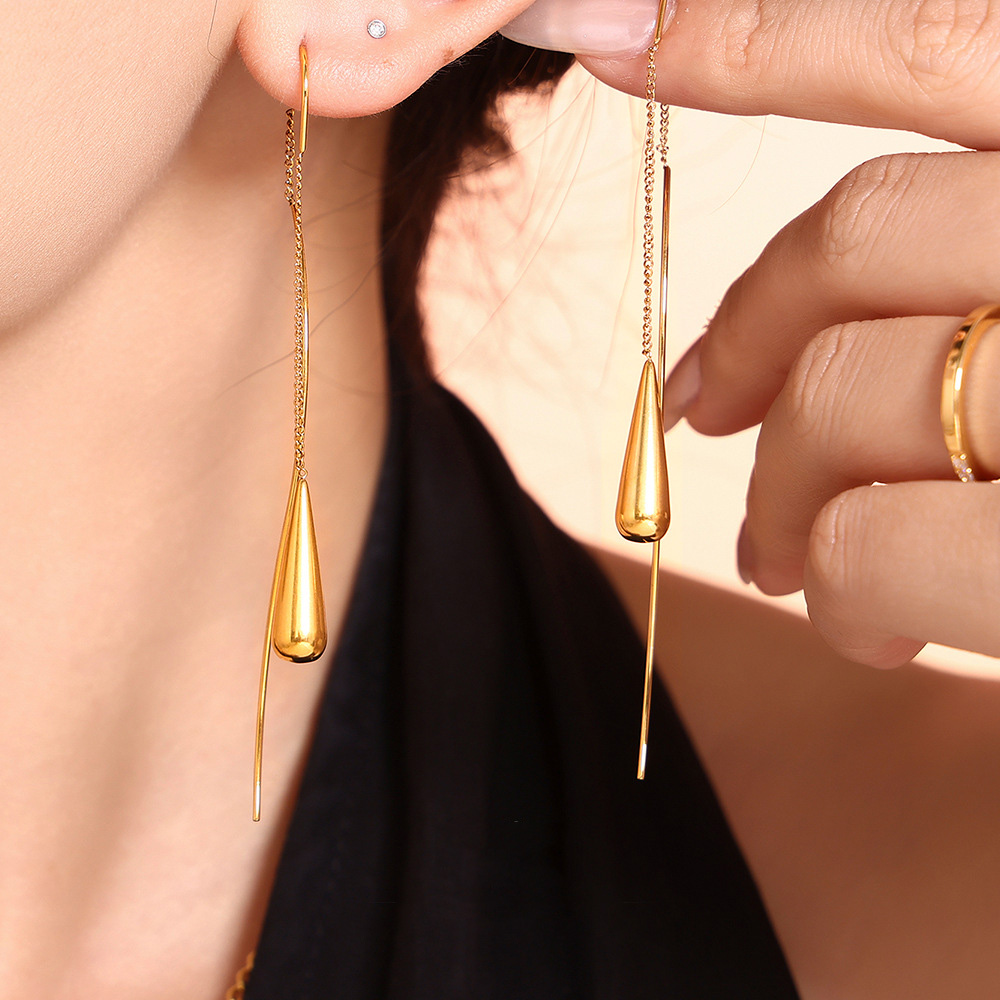 Stainless Steel Teardrop Fringe Earrings