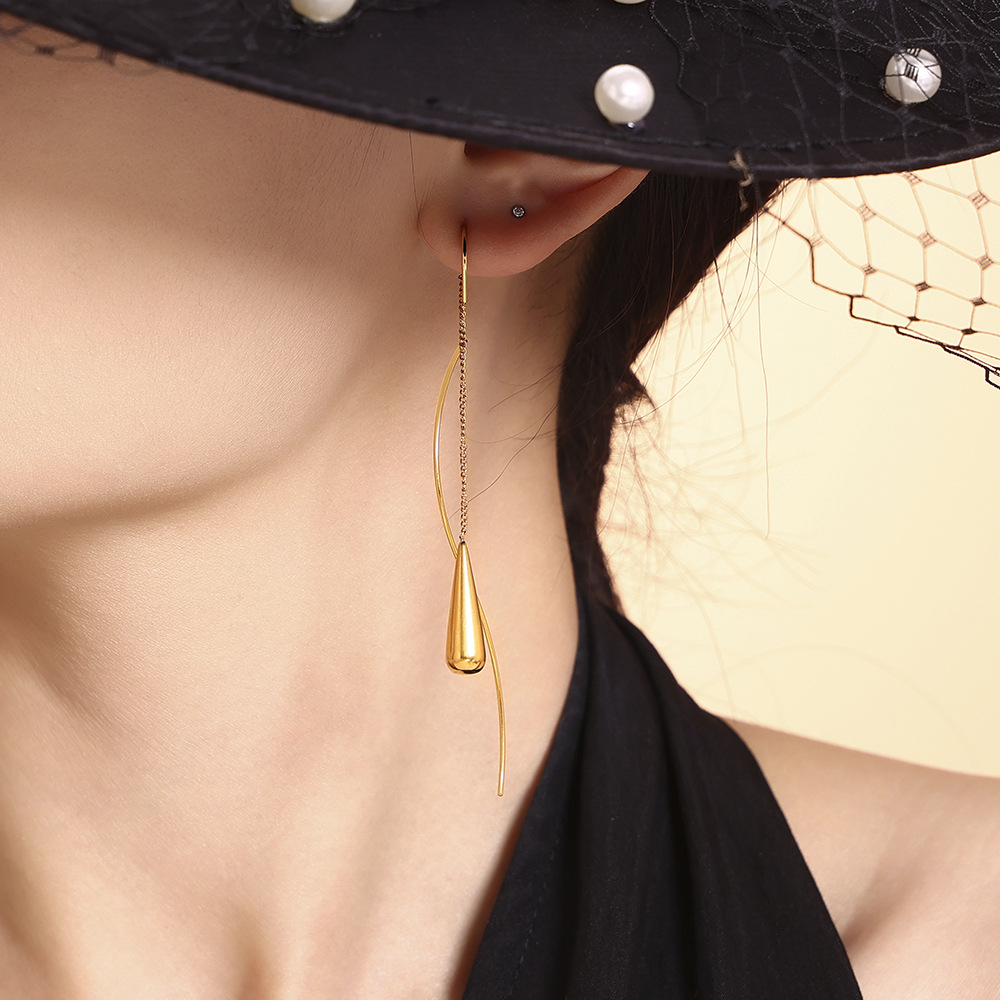 Stainless Steel Teardrop Fringe Earrings - Image 2