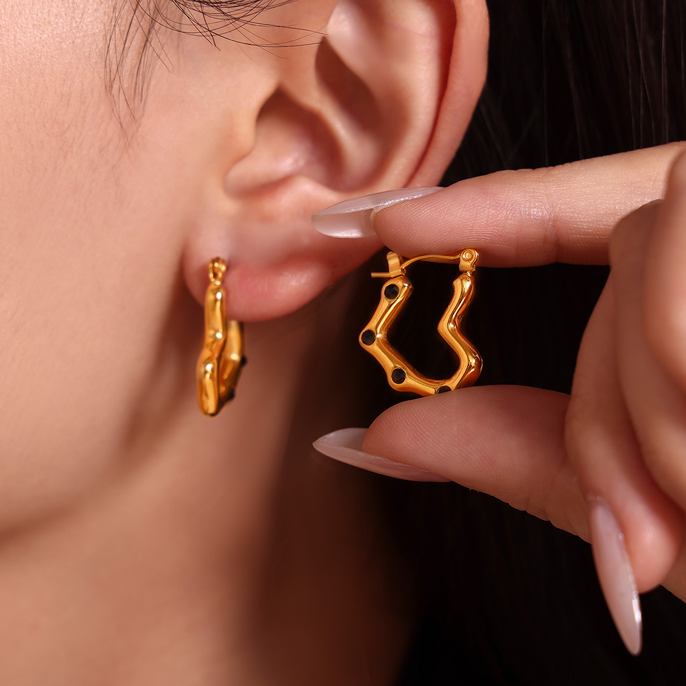 Stainless Steel Heart Faux Pearl Earrings - Image 2