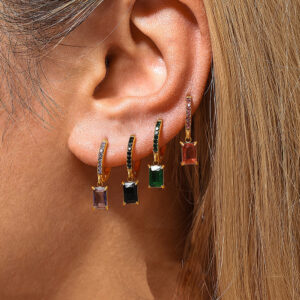 Stainless Steel Square Drop Zirconia Earrings