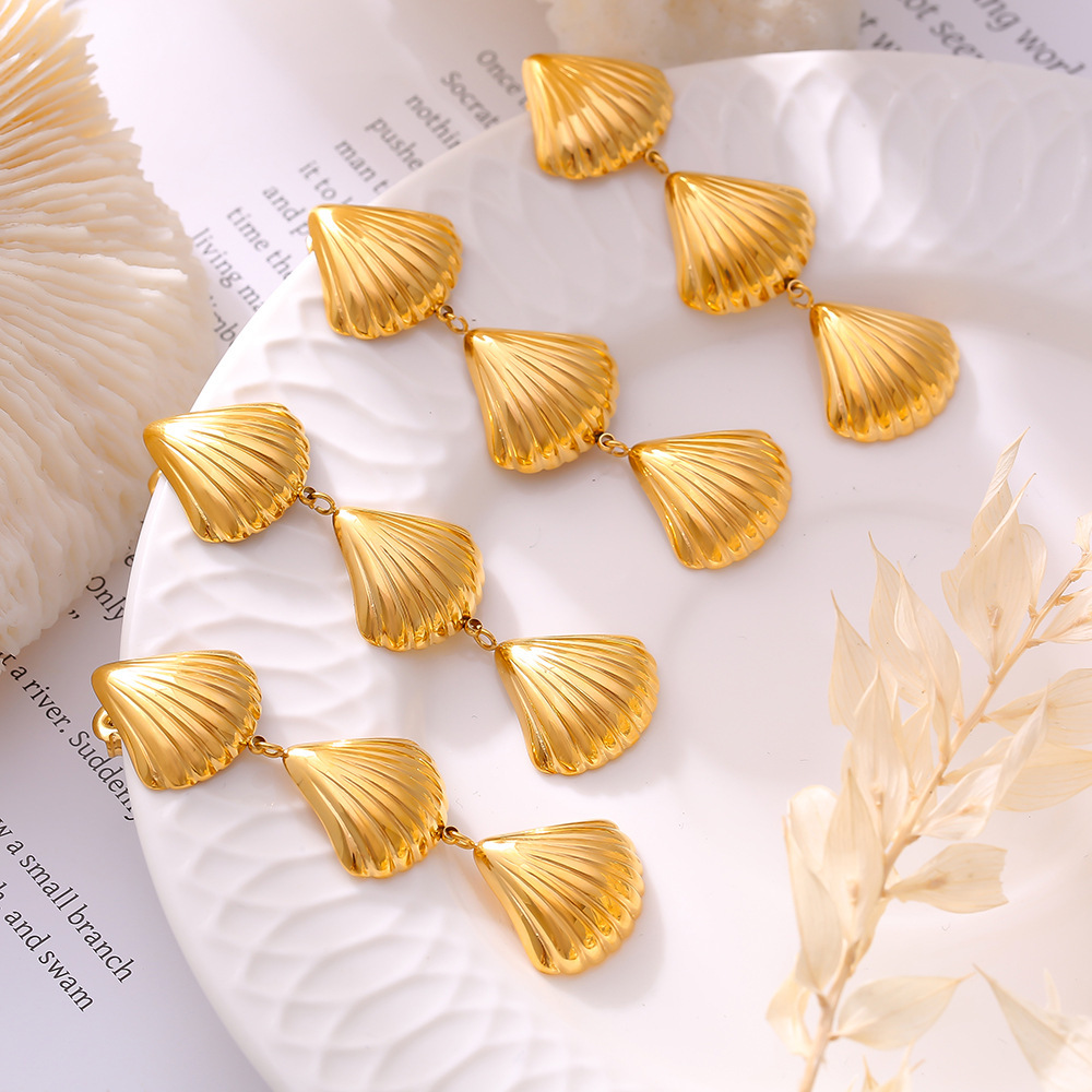 Stainless Steel Shell Fringe Earrings - Image 3