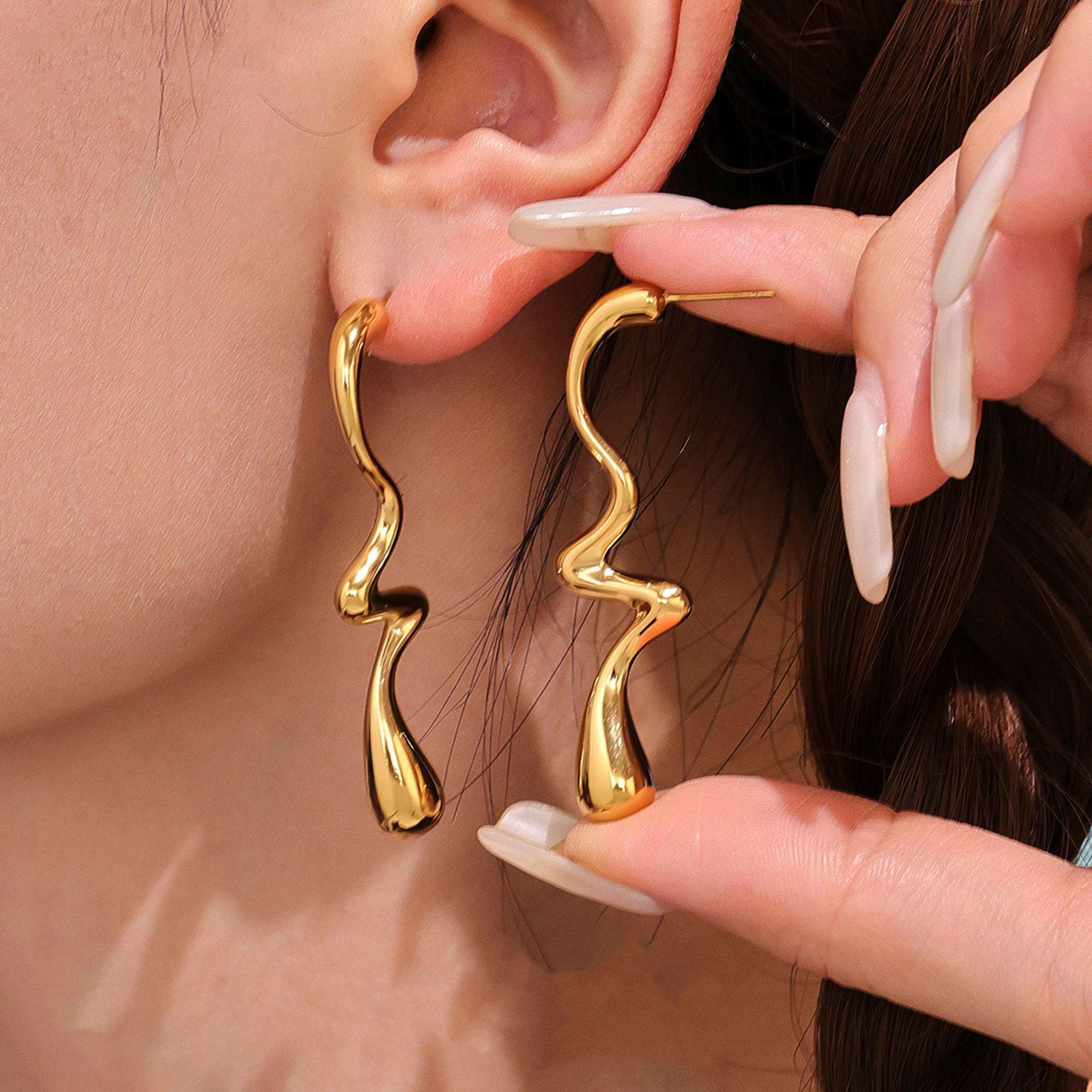 Stainless Steel Irregular Teardrop Color-Block Earrings