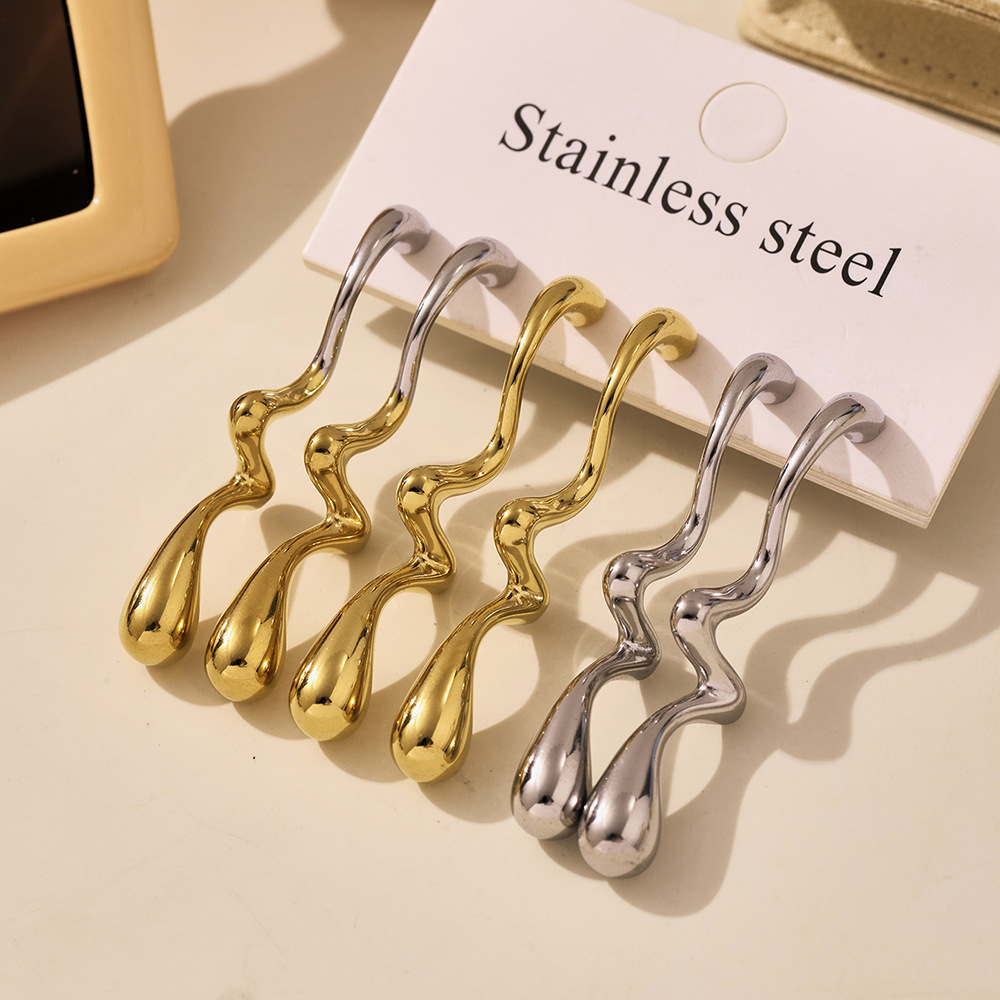 Stainless Steel Irregular Teardrop Color-Block Earrings - Image 2