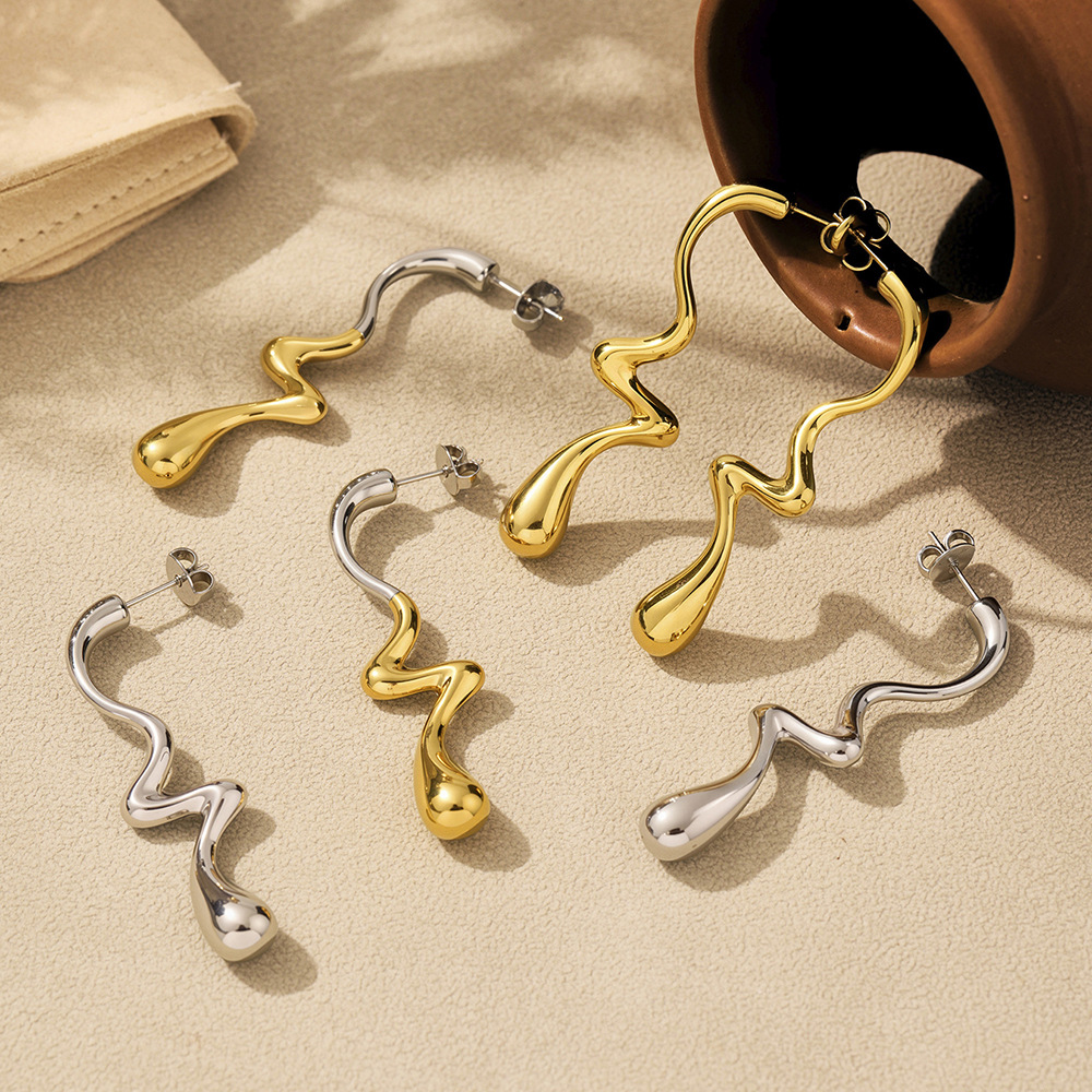 Stainless Steel Irregular Teardrop Color-Block Earrings - Image 4