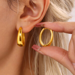 Stainless Steel Geometric Oval Hoop Earrings