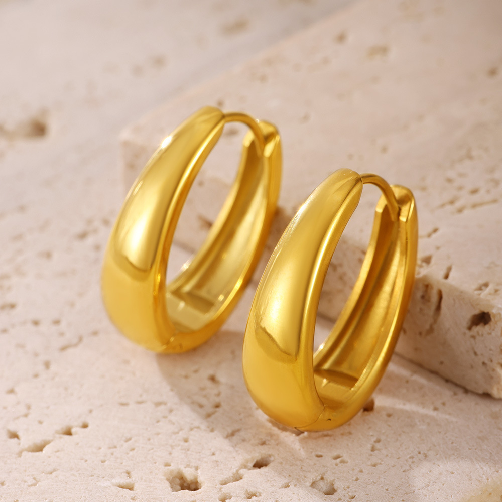 Stainless Steel Geometric Oval Hoop Earrings - Image 3