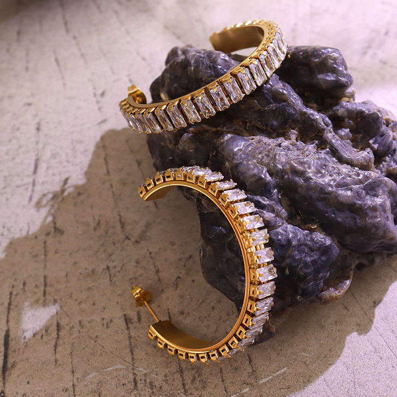 Titanium Steel C-Shaped Zirconia Earrings - Image 2