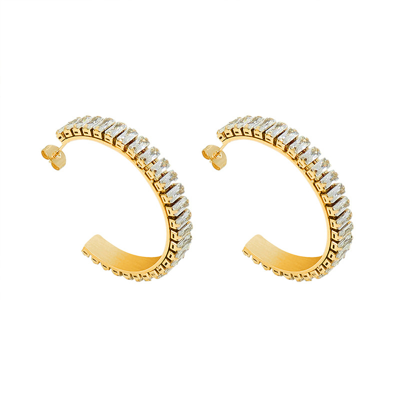 Titanium Steel C-Shaped Zirconia Earrings - Image 3