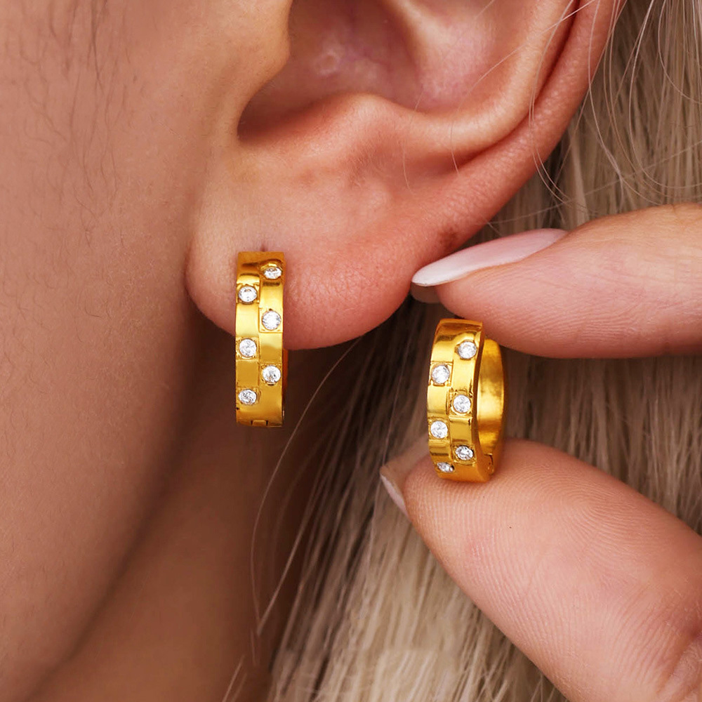 Stainless Steel C-Shaped Zirconia Earrings