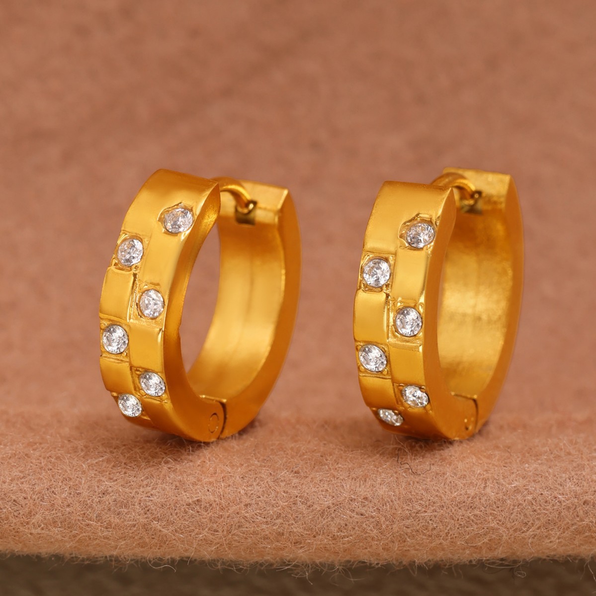 Stainless Steel C-Shaped Zirconia Earrings - Image 2