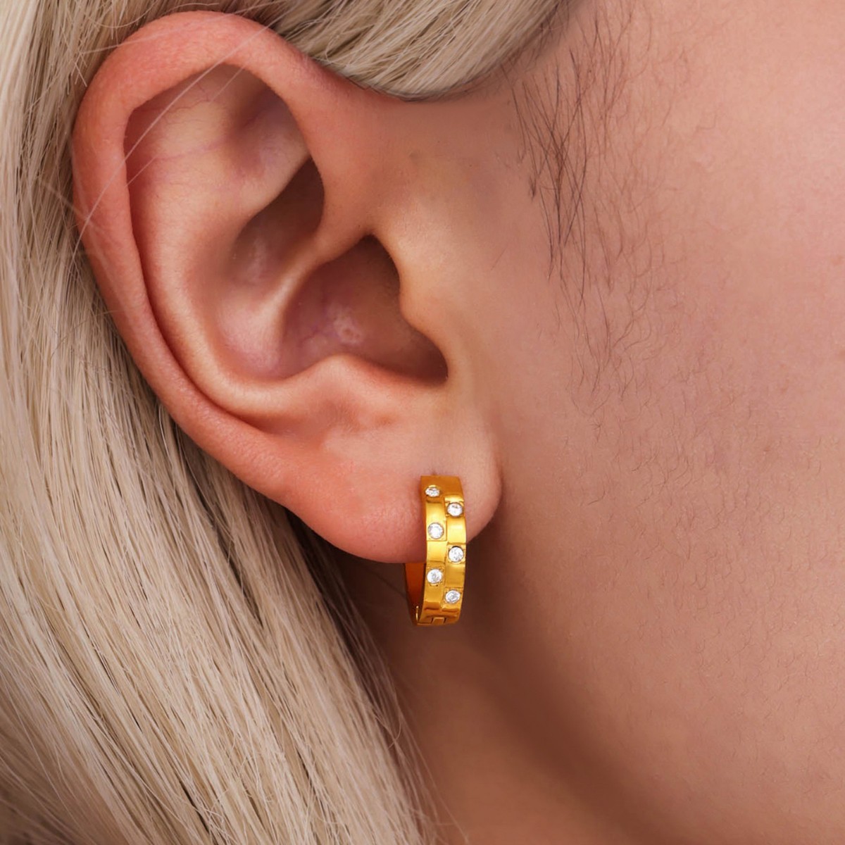 Stainless Steel C-Shaped Zirconia Earrings - Image 3