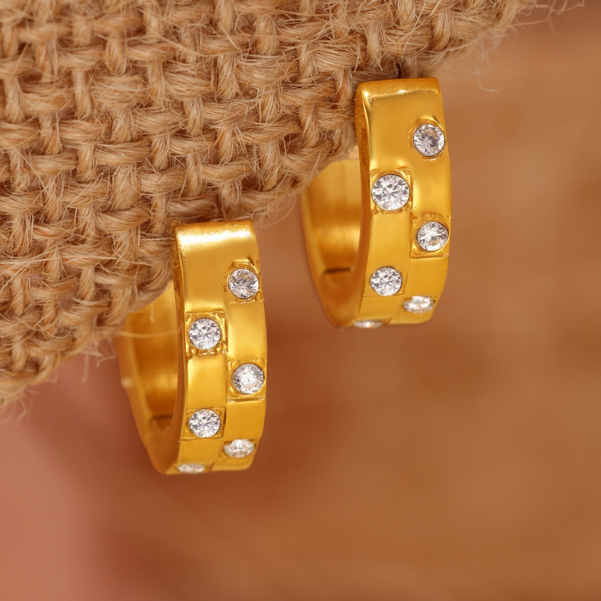 Stainless Steel C-Shaped Zirconia Earrings - Image 4