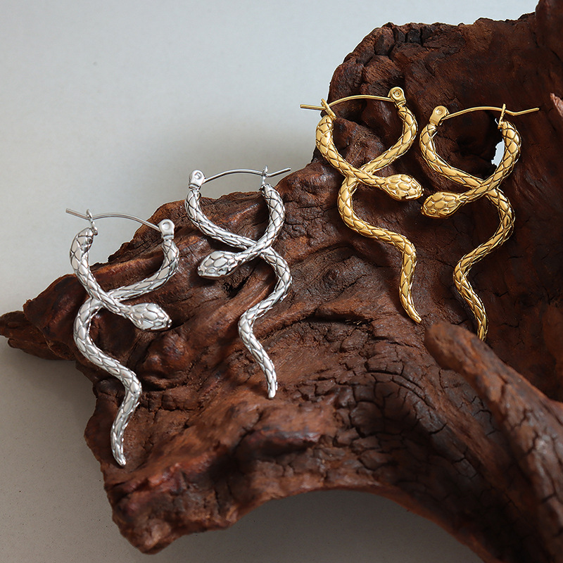 Titanium Steel Intertwined Snake Earrings - Image 2