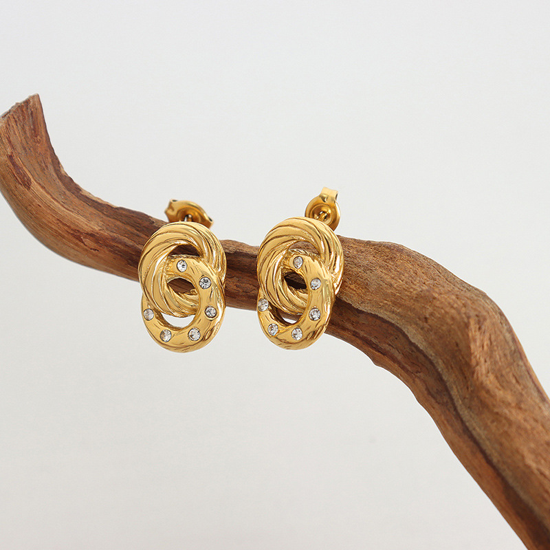 Titanium Steel Double Hoop Crystal Earrings - Image 2