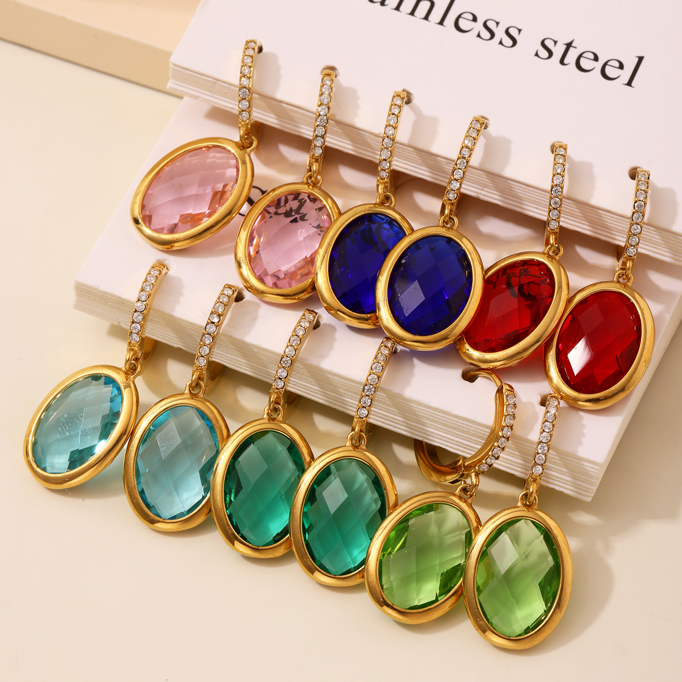 Stainless Steel Multi-Facet Oval Czech Glass Earrings - Image 2