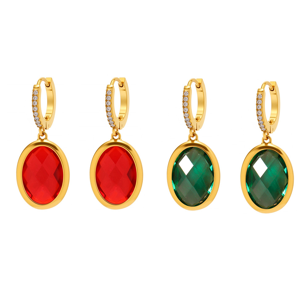 Stainless Steel Multi-Facet Oval Czech Glass Earrings - Image 5