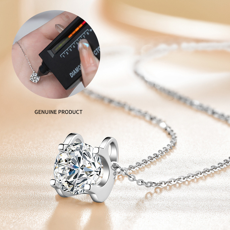 S925 Sterling Silver Moissanite Bullhead Pendant Necklace - Image 2