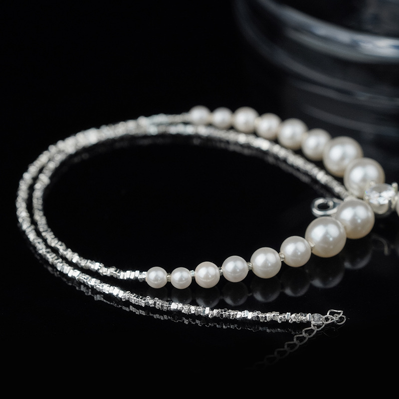 S925 Crushed Silver Bead Perfect Round Shell Pearl Necklace - Image 3
