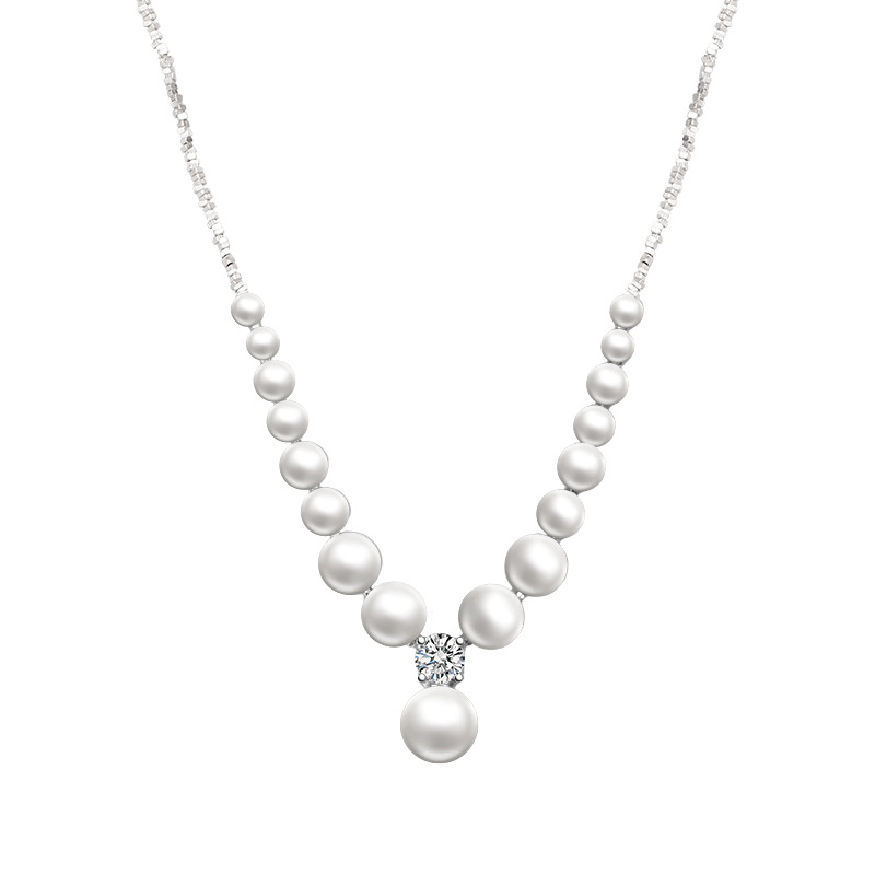 S925 Crushed Silver Bead Perfect Round Shell Pearl Necklace - Image 4