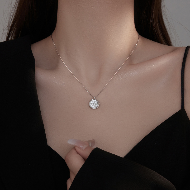 S925 Sterling Silver Compass Pendant Necklace - Image 2