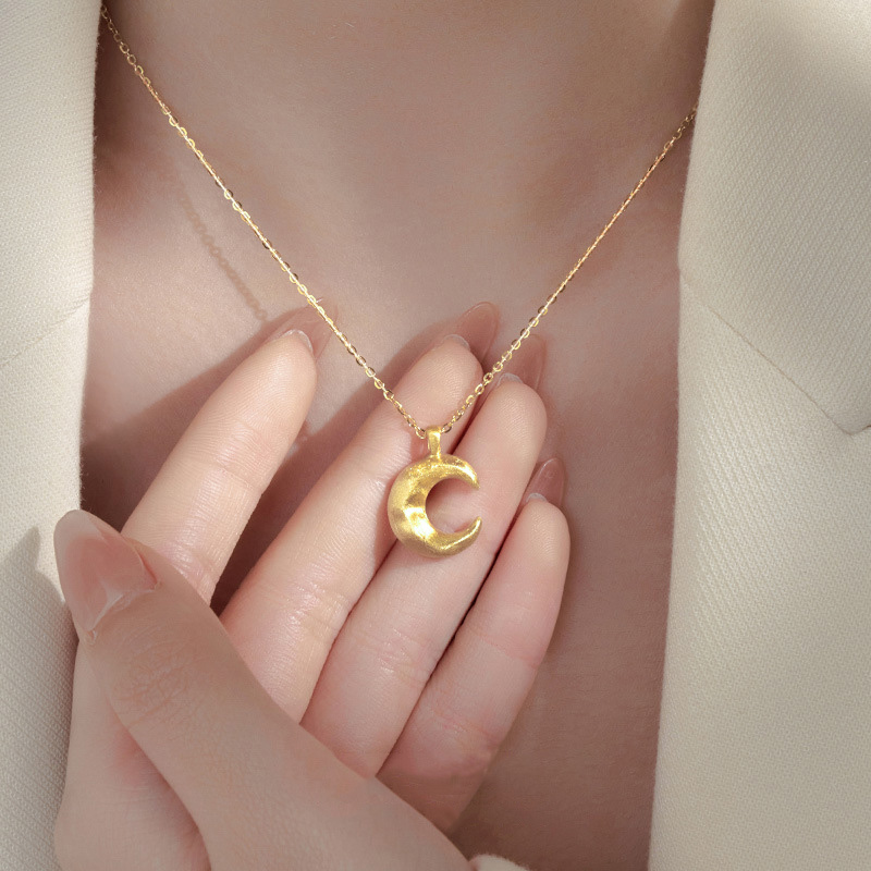 S925 Sterling Silver Matte Moon Pendant Necklace