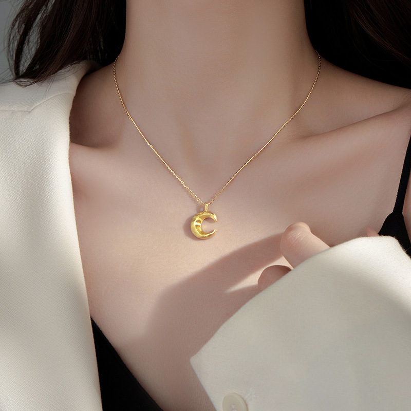 S925 Sterling Silver Matte Moon Pendant Necklace - Image 3