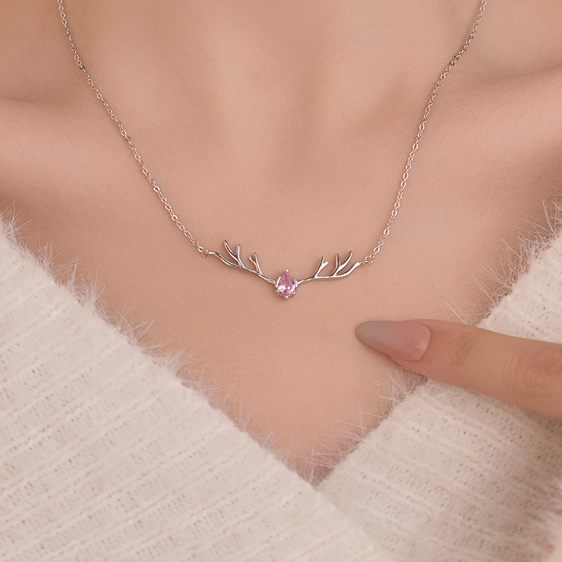S925 Sterling Silver Reindeer Collarbone Necklace - Image 2