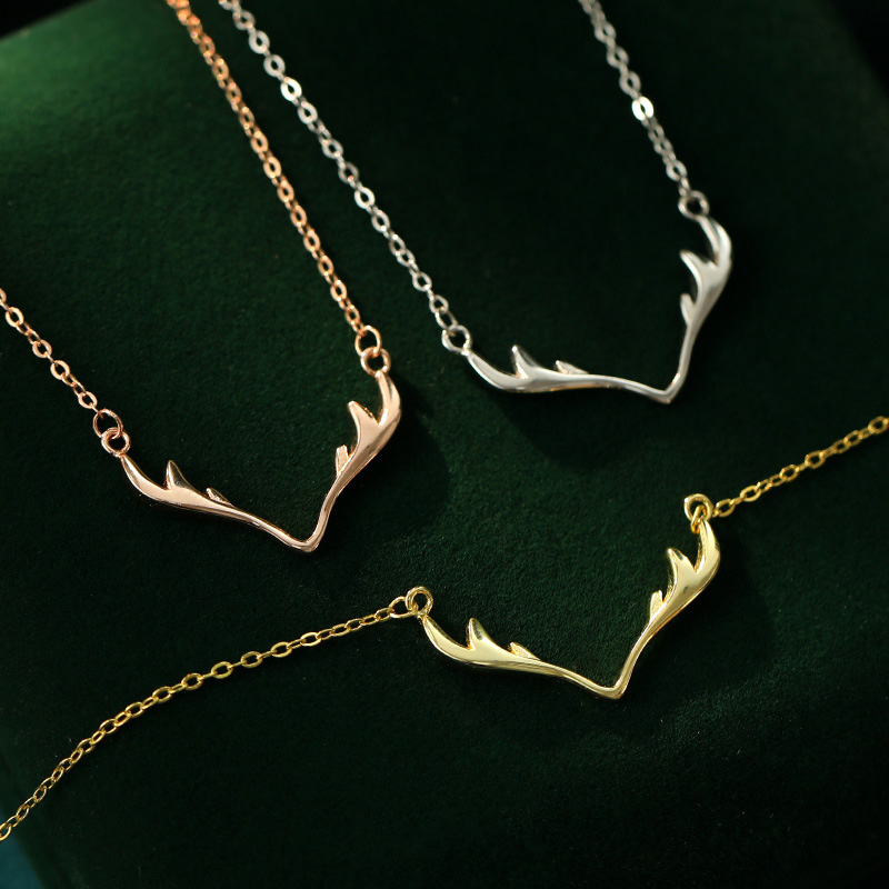 S925 Sterling Silver Minimalist Reindeer Pendant Collarbone Necklace