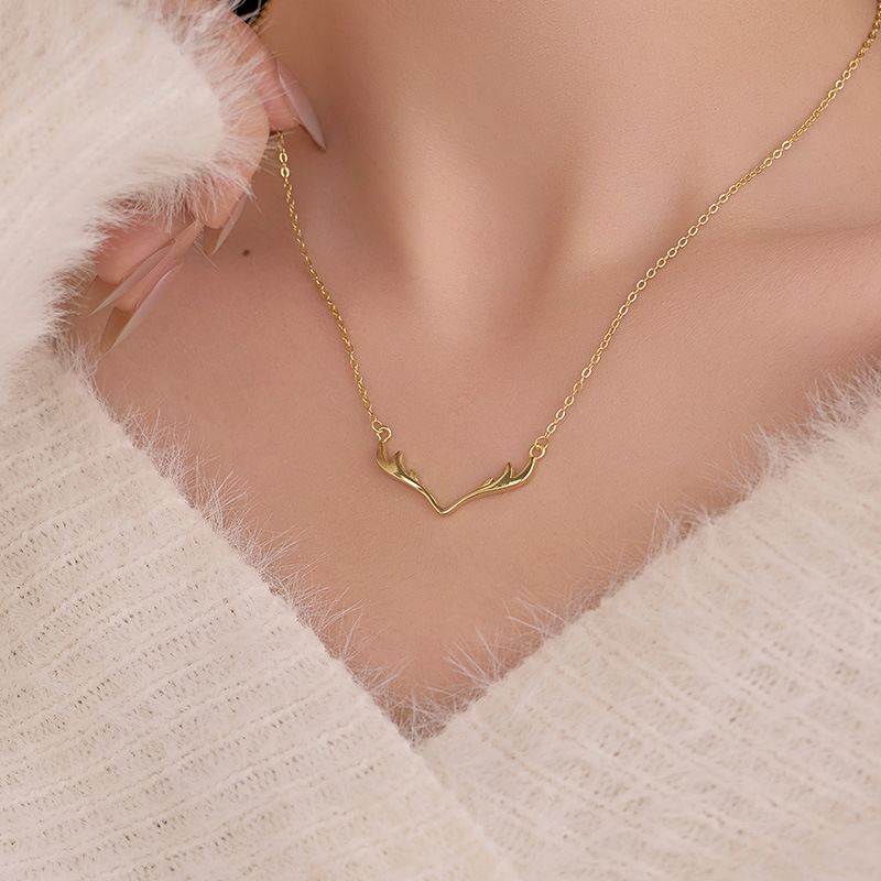 S925 Sterling Silver Minimalist Reindeer Pendant Collarbone Necklace - Image 2