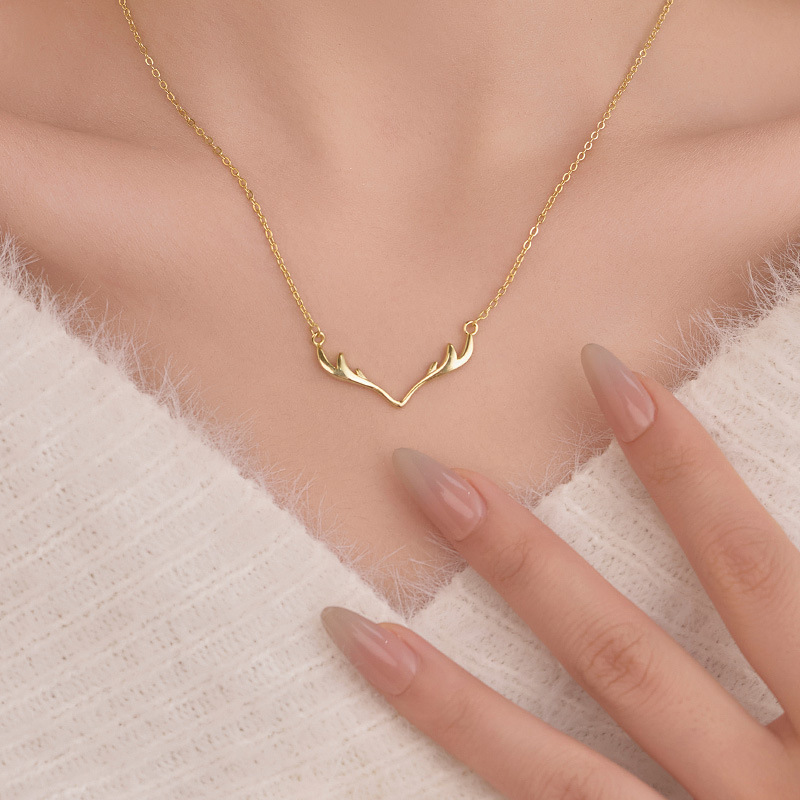 S925 Sterling Silver Minimalist Reindeer Pendant Collarbone Necklace - Image 3