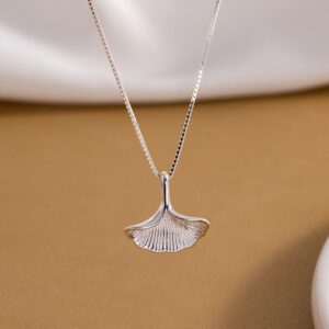 S925 Sterling Silver Ginkgo Leaf Pendant Necklace