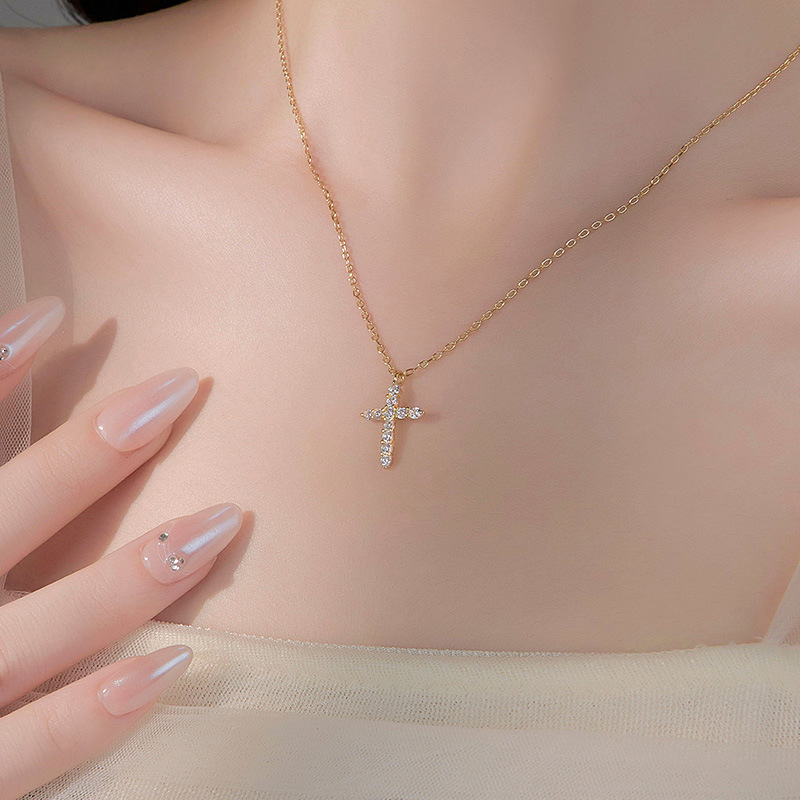 S925 Sterling Silver Full Pavé Cross Pendant Necklace - Image 2