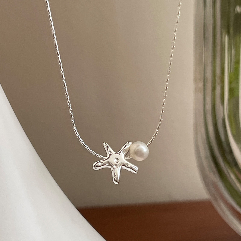 S925 Sterling Silver Starfish Natural Pearl Necklace - Image 2