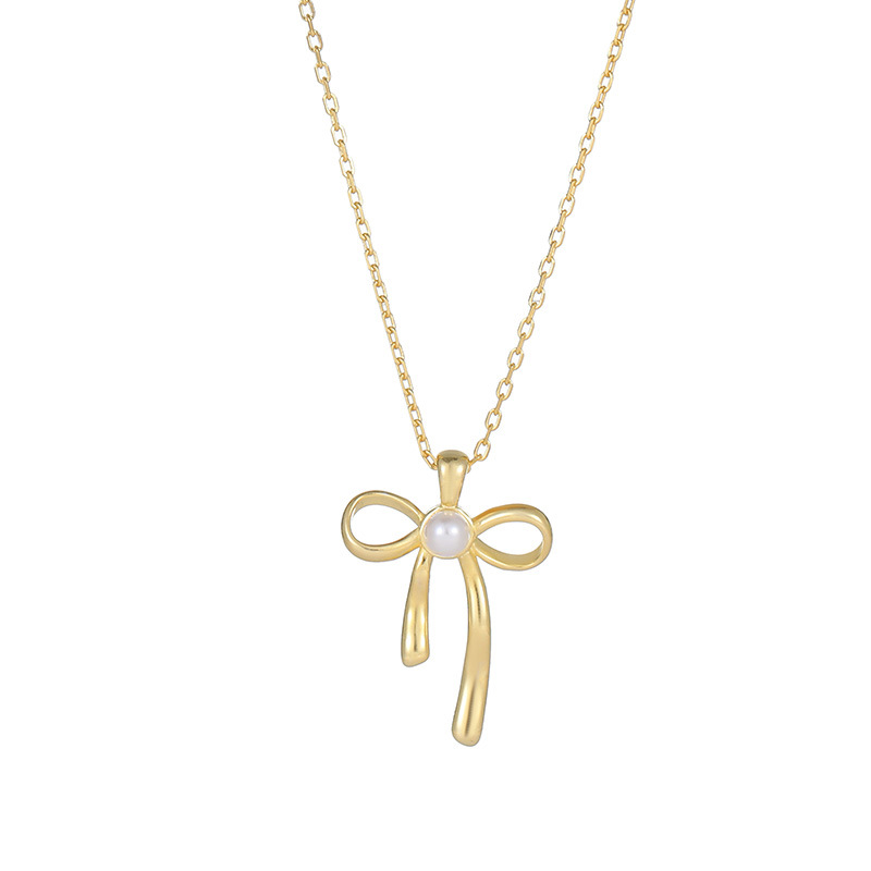 S925 Sterling Silver Bow Pearl Necklace - Image 4