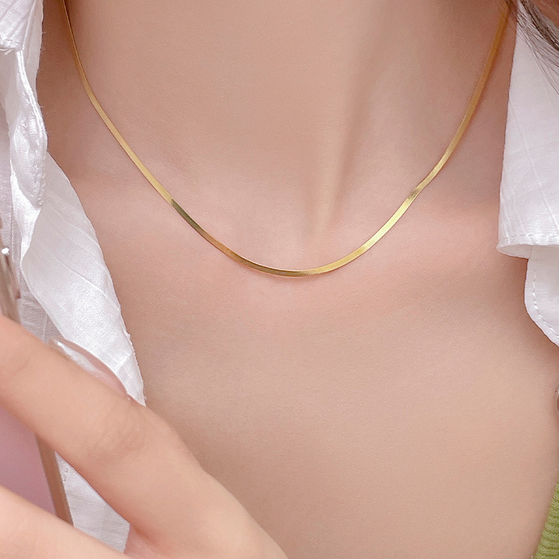 S925 Sterling Silver Choker Plain Flat Snake Chain Necklace - Image 2