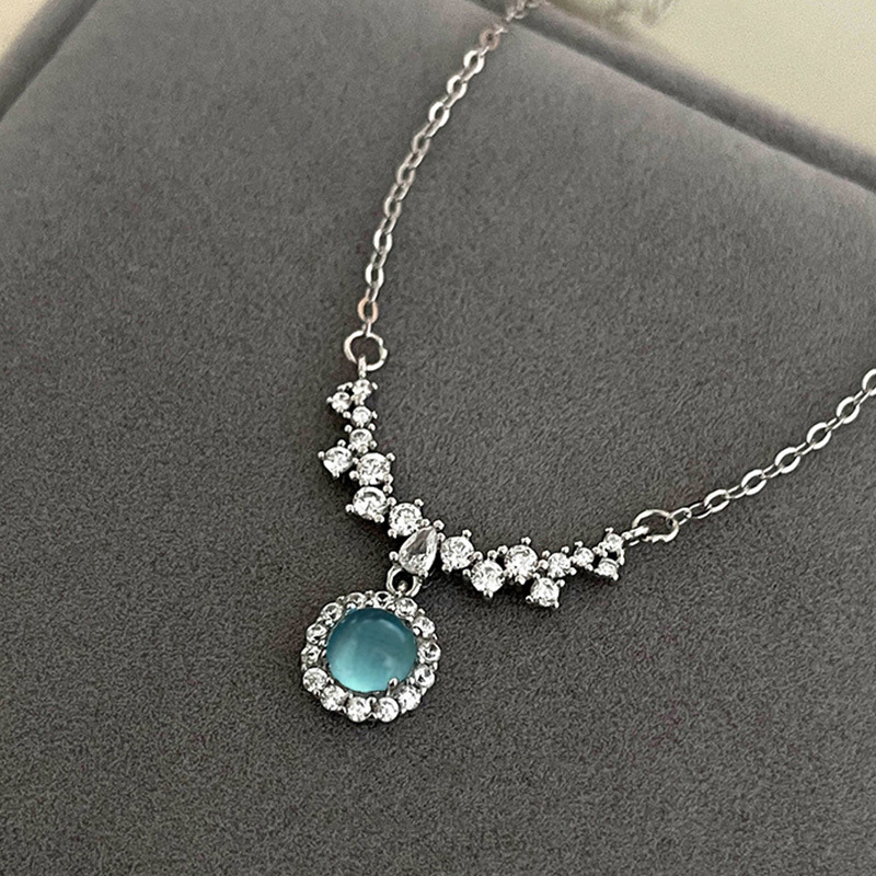 S925 Sterling Silver Diamond-Accented Blue Gemstone Pendant Necklace