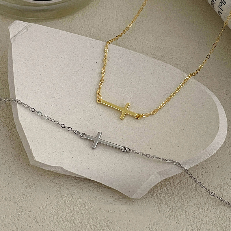 S925 Sterling Silver Minimalist Horizontal Cross Necklace