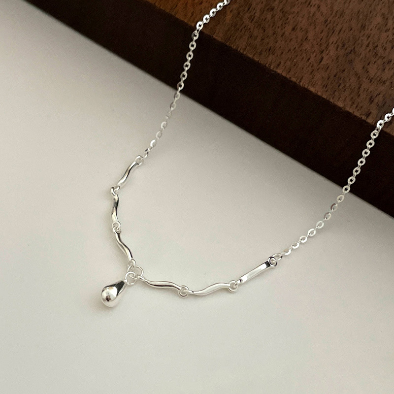 S925 Sterling Silver Wave Teardrop Pendant Necklace