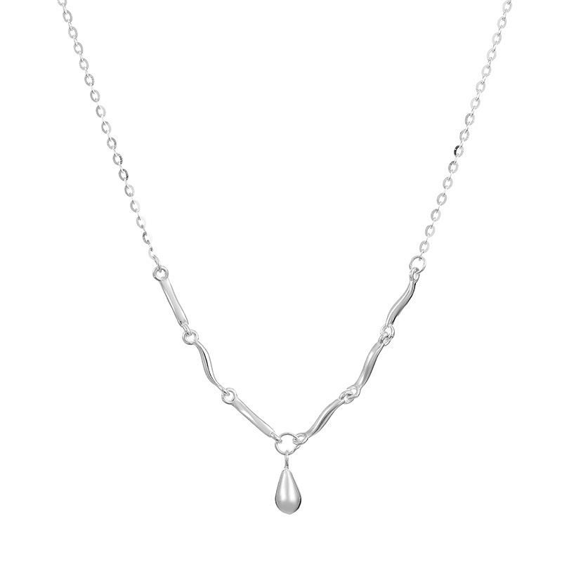 S925 Sterling Silver Wave Teardrop Pendant Necklace - Image 4