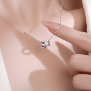 S925 Sterling Silver Double Loop Sparkling Diamond Necklace