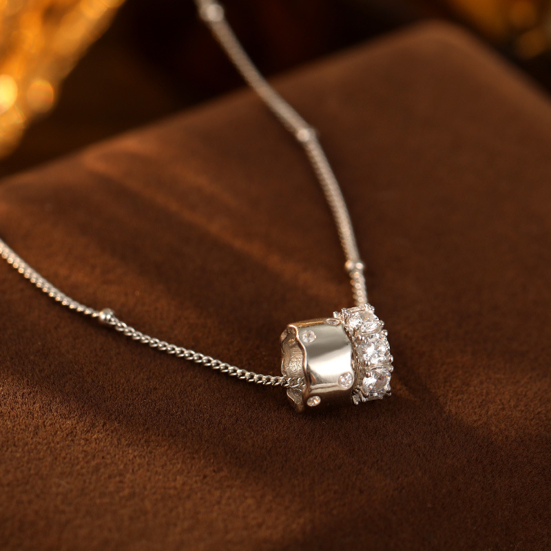 S925 Sterling Silver Double Loop Sparkling Diamond Necklace - Image 2