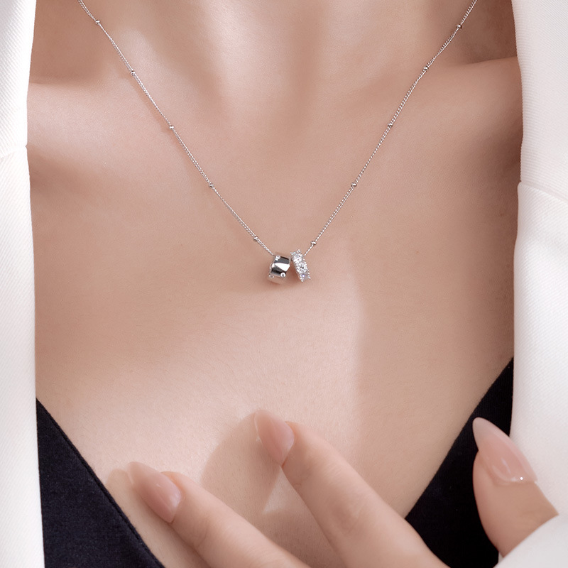S925 Sterling Silver Double Loop Sparkling Diamond Necklace - Image 3