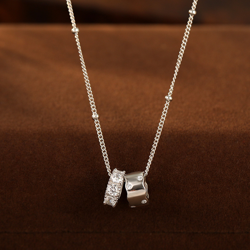 S925 Sterling Silver Double Loop Sparkling Diamond Necklace - Image 5