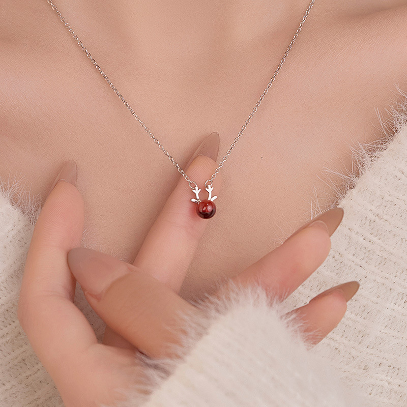 S925 Sterling Silver Red Garnet Reindeer Necklace - Image 2