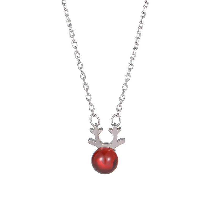 S925 Sterling Silver Red Garnet Reindeer Necklace - Image 4