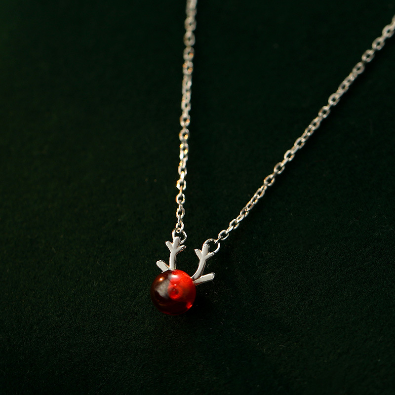 S925 Sterling Silver Red Garnet Reindeer Necklace - Image 5