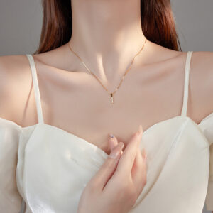 S925 Sterling Silver Zircon-Accented Vertical Bar Pendant Necklace