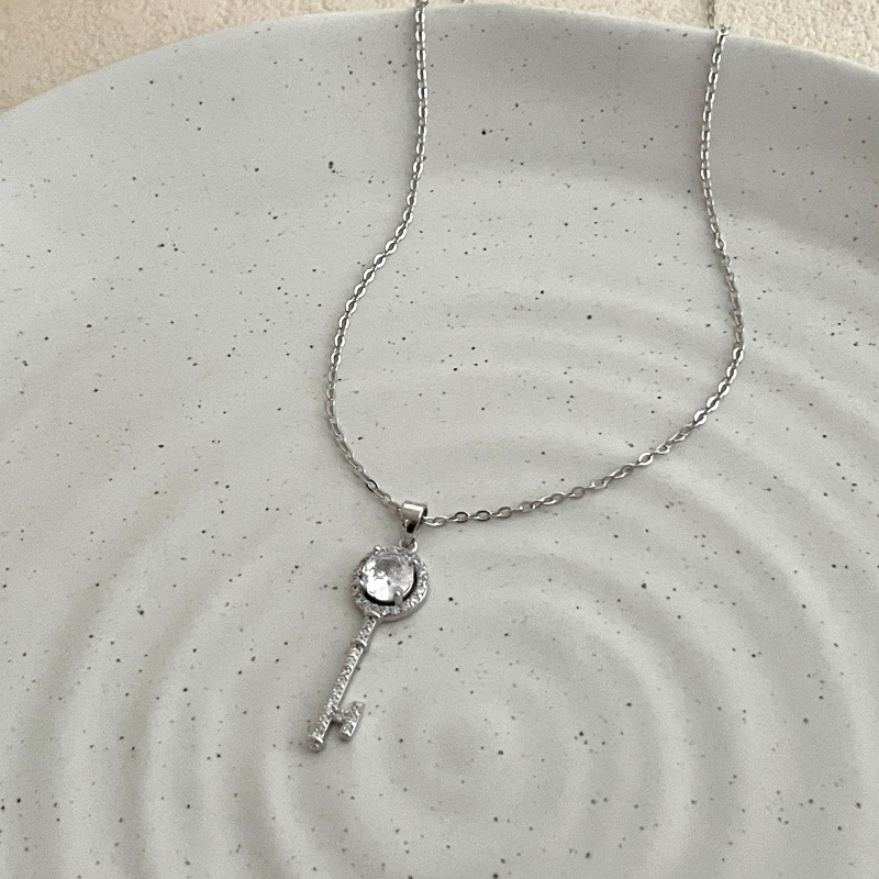 S925 Sterling Silver Full Pavé Key Pendant Necklace - Image 2